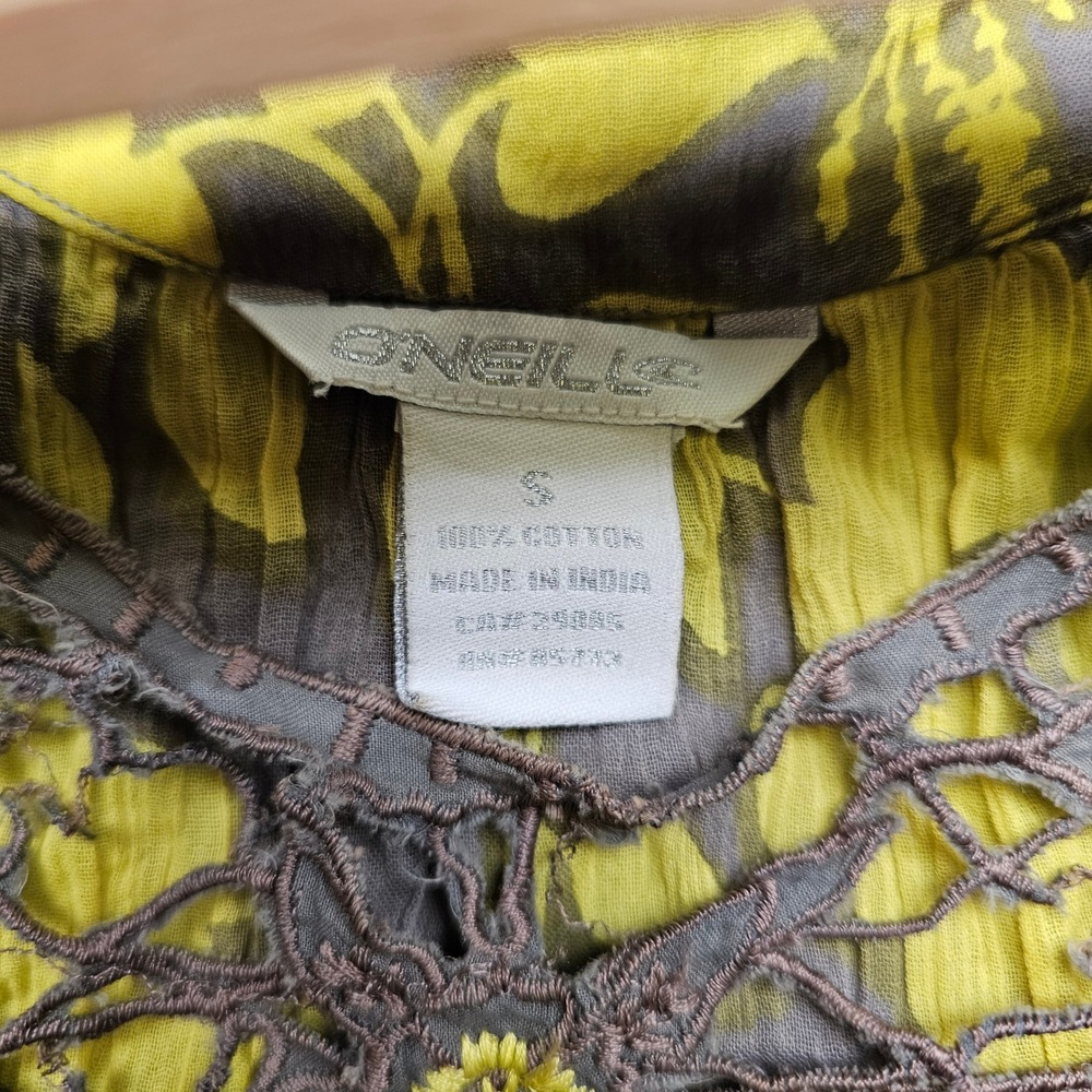 O'Neill Womens Yellow Brown Floral Crochet Lace Bib Cotton Tank Top Small - Picture 4 of 7